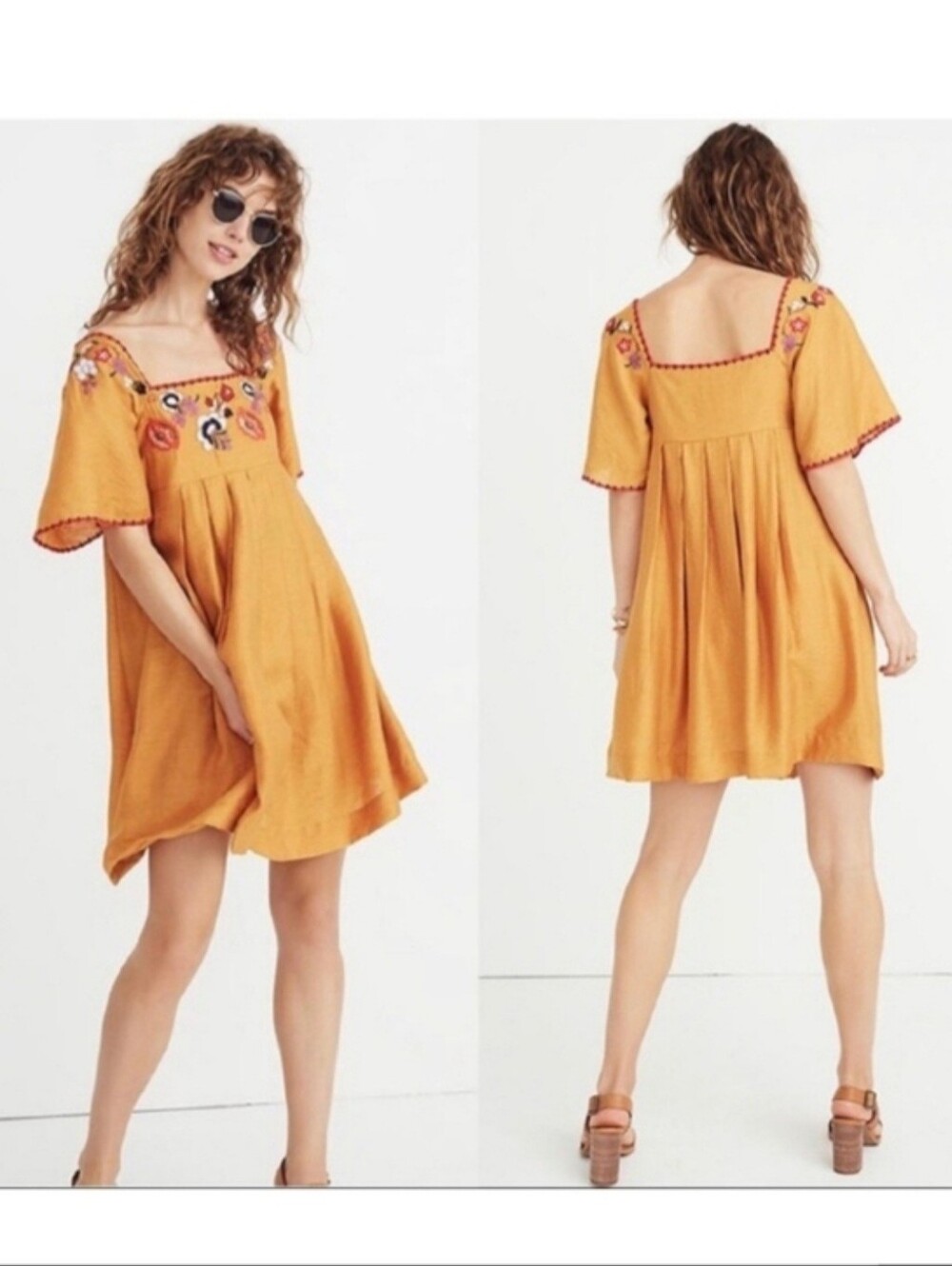 Madewell Embroidered Square-Neck Mini Dress Size XXS - Picture 2 of 7